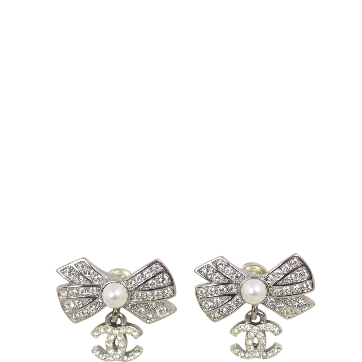 Chanel CC Bow Crystal Drop Earrings