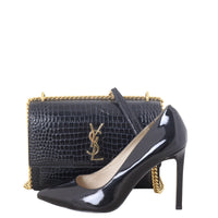 Saint Laurent Sunset Medium Croc-Embossed