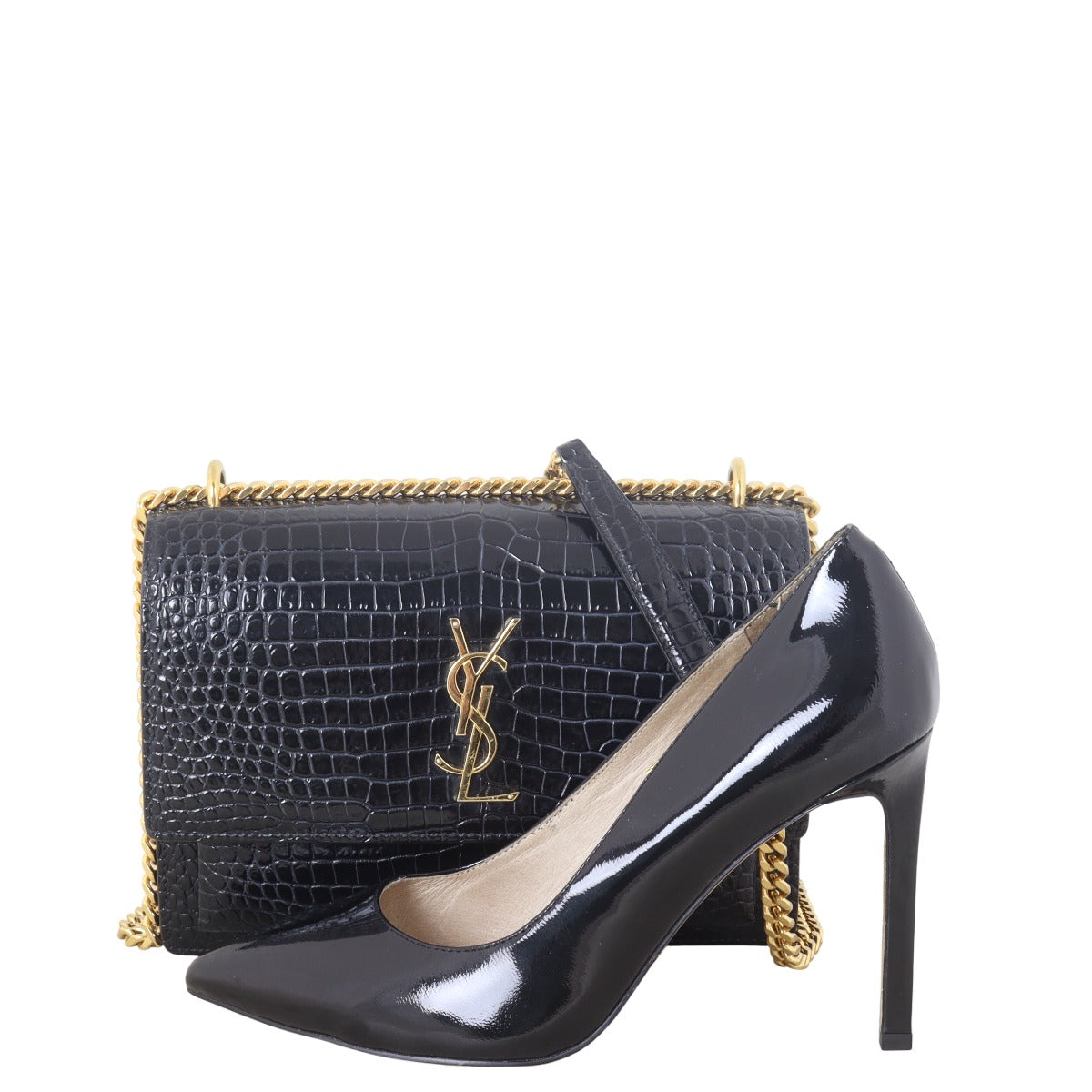 Saint Laurent Sunset Medium Croc-Embossed