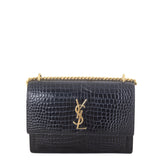 Saint Laurent Sunset Medium Croc-Embossed