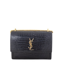 Saint Laurent Sunset Medium Croc-Embossed