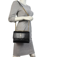Saint Laurent Sunset Medium Croc-Embossed