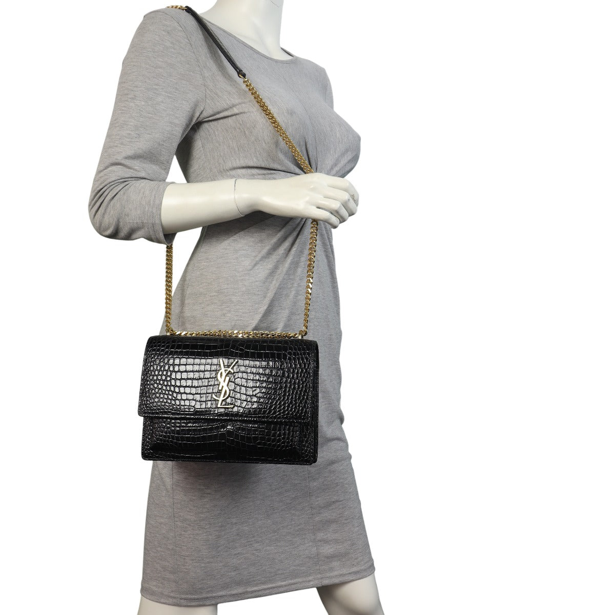 Saint Laurent Sunset Medium Croc-Embossed