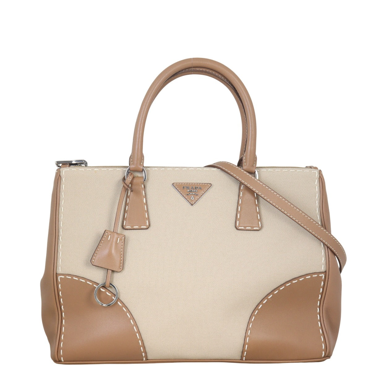 Prada City Calf Canapa Double Zip Tote Medium