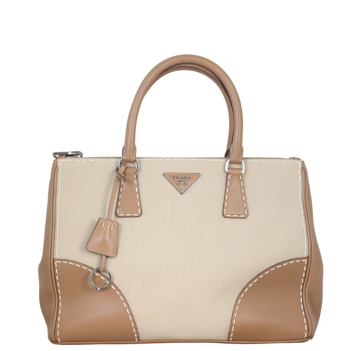 Prada City Calf Canapa Double Zip Tote Medium