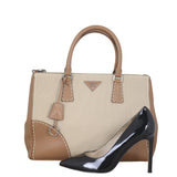 Prada City Calf Canapa Double Zip Tote Medium