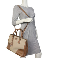 Prada City Calf Canapa Double Zip Tote Medium