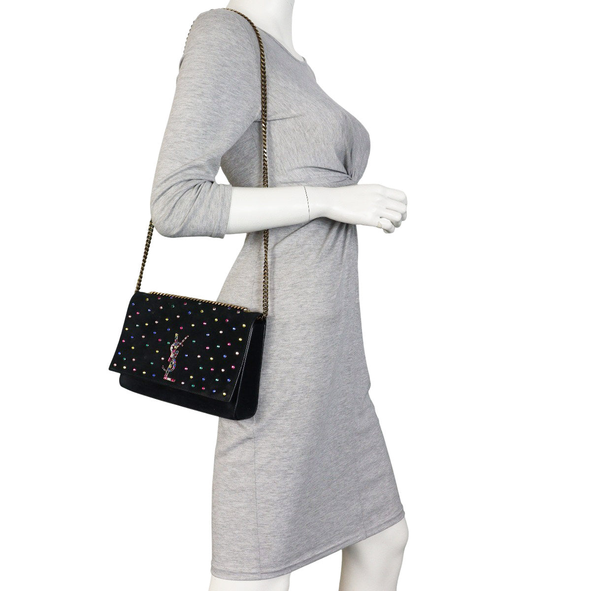 Saint Laurent Kate Chain Bag Medium Suede Crystals
