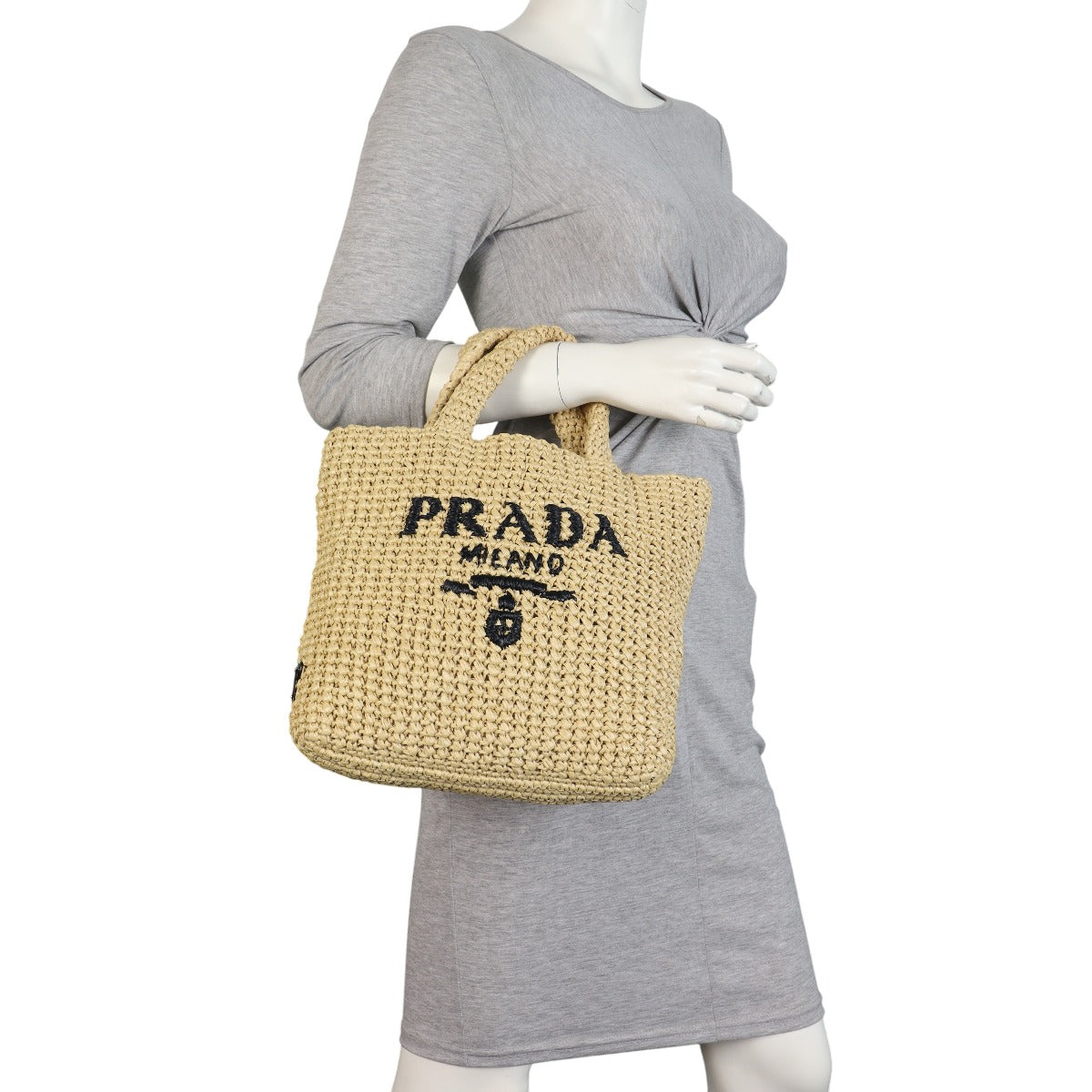 Prada Raffia Logo Tote Small