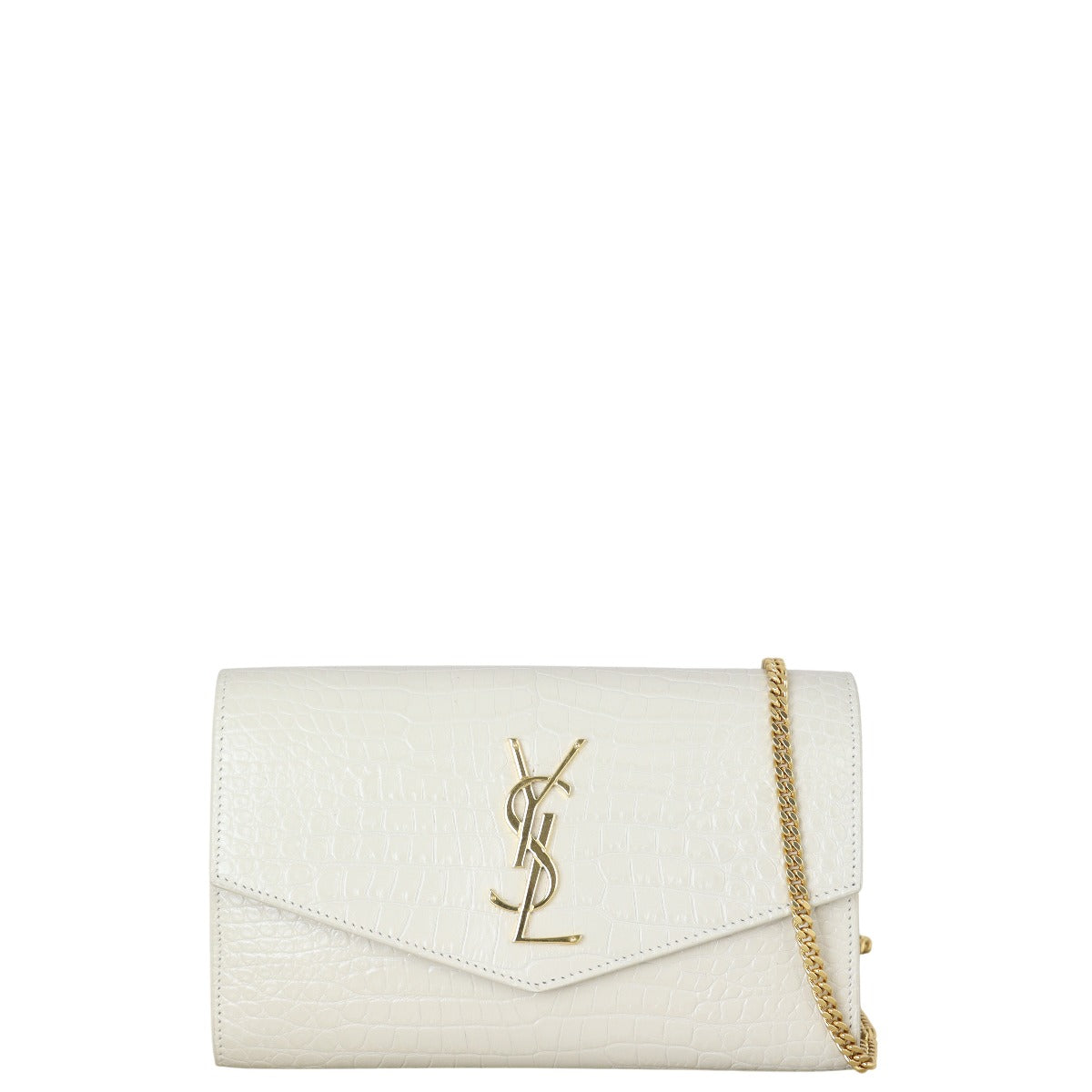 Saint Laurent Uptown Chain Wallet Croc-Embossed
