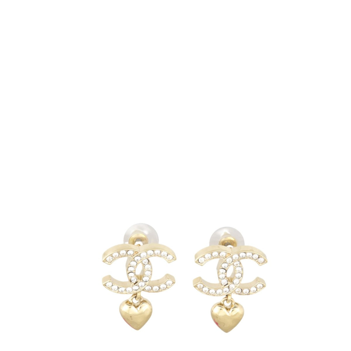 Chanel Crystal CC Heart Drop Earrings
