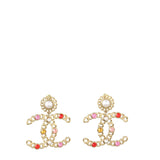 Chanel CC Pearl Crystal Chain Drop Earrings
