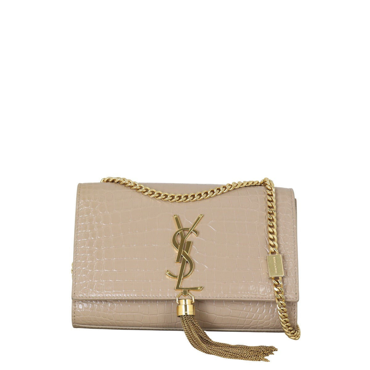 Saint Laurent Kate Tassel Chain Bag Small Croc-Embossed