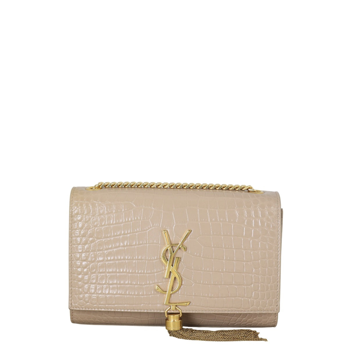 Saint Laurent Kate Tassel Chain Bag Small Croc-Embossed