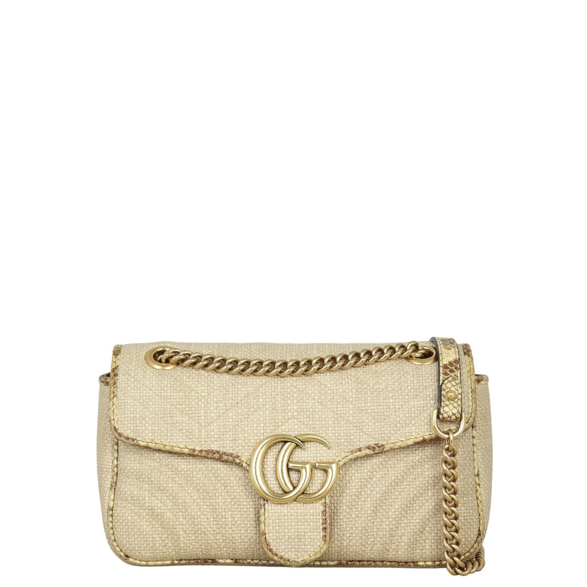 Gucci GG Marmont Matelasse Small Shoulder Bag Raffia Python