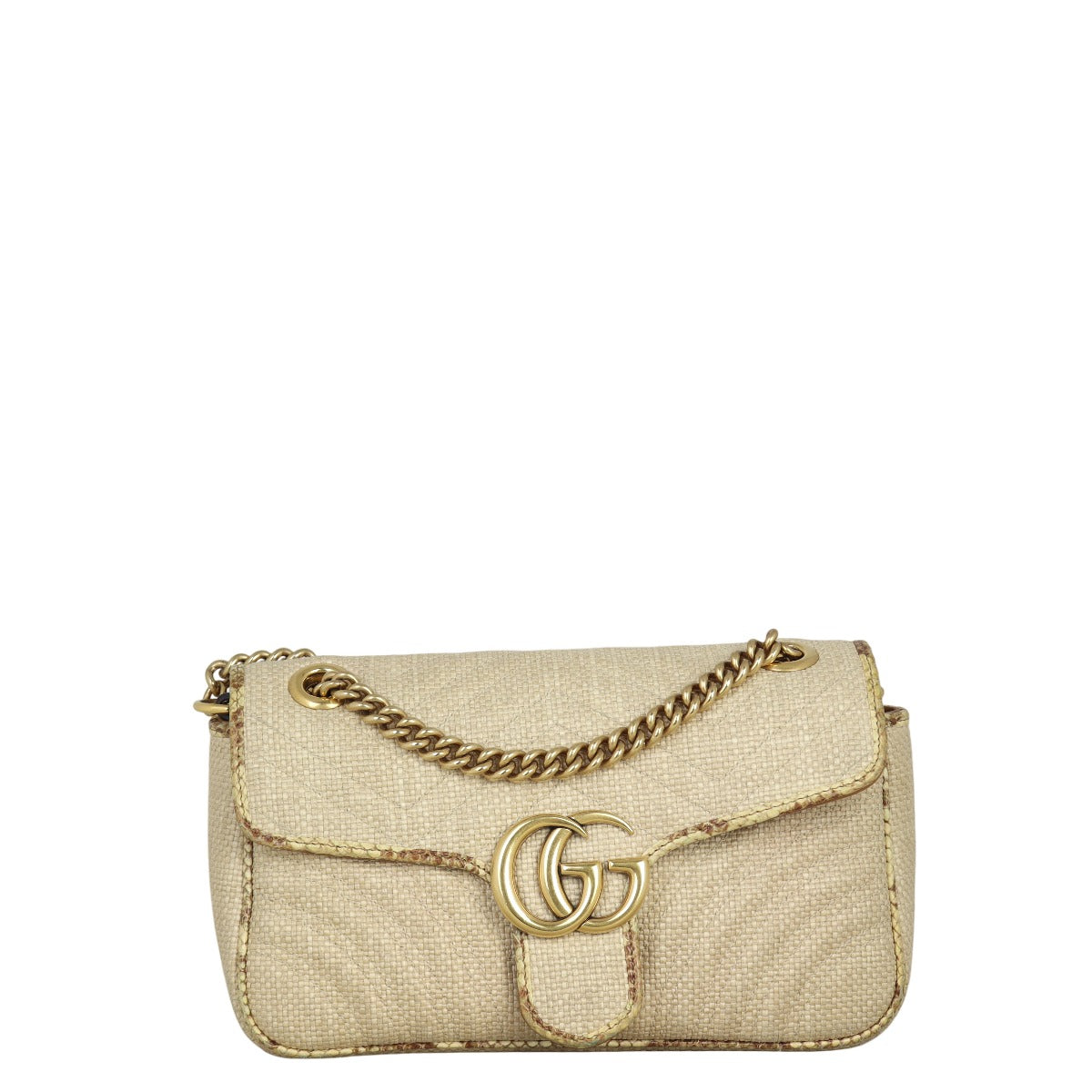 Gucci GG Marmont Matelasse Small Shoulder Bag Raffia Python