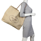 Prada Logo Raffia Tote