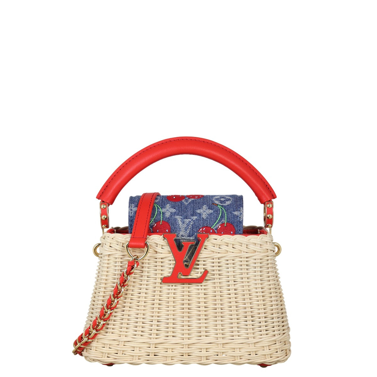 Louis Vuitton x Takashi Murakami Capucines Mini Wicker Monogram Denim Cerises