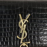 Saint Laurent Kate Tassel Chain Wallet Croc-Embossed
