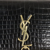Saint Laurent Kate Tassel Chain Wallet Croc-Embossed