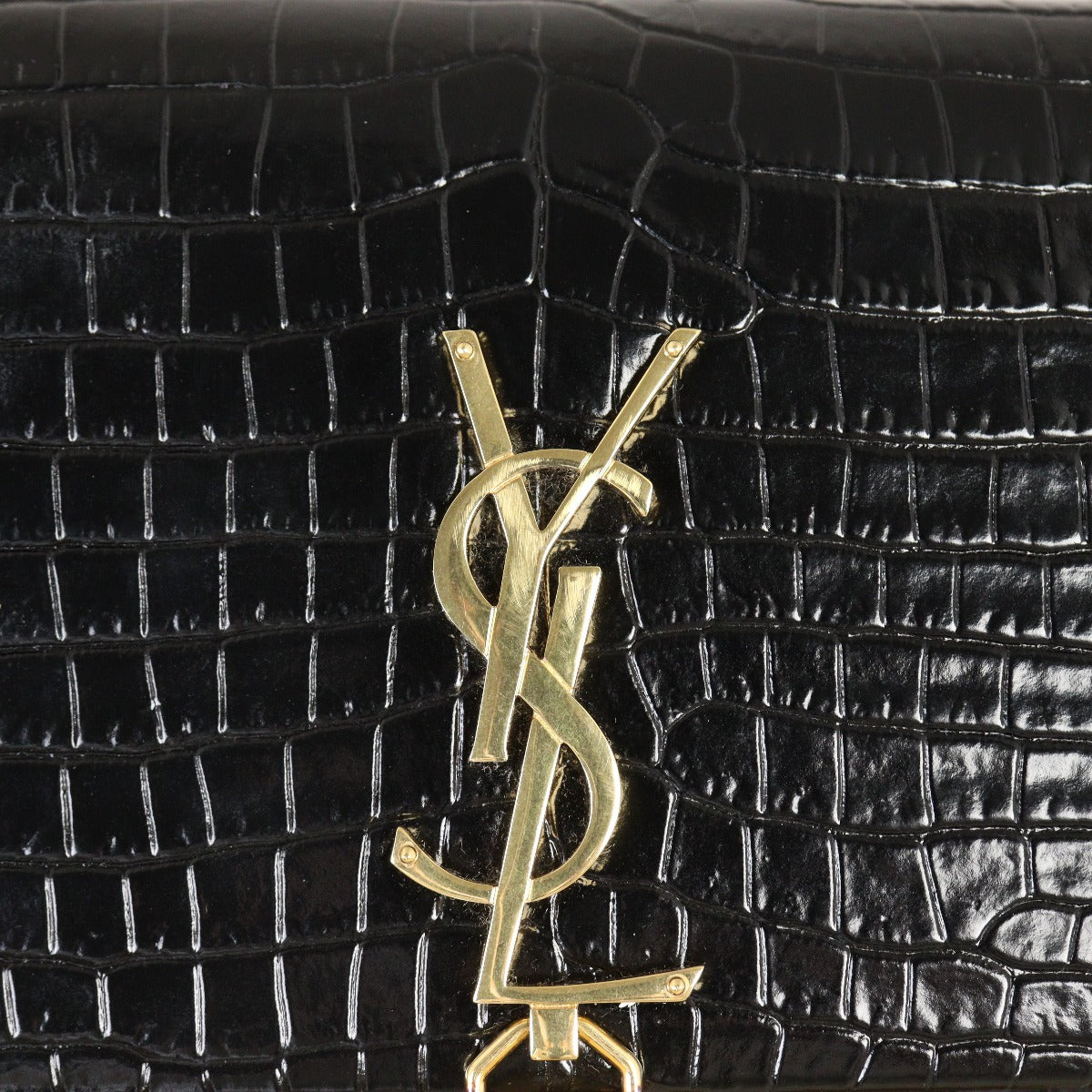 Saint Laurent Kate Tassel Chain Wallet Croc-Embossed