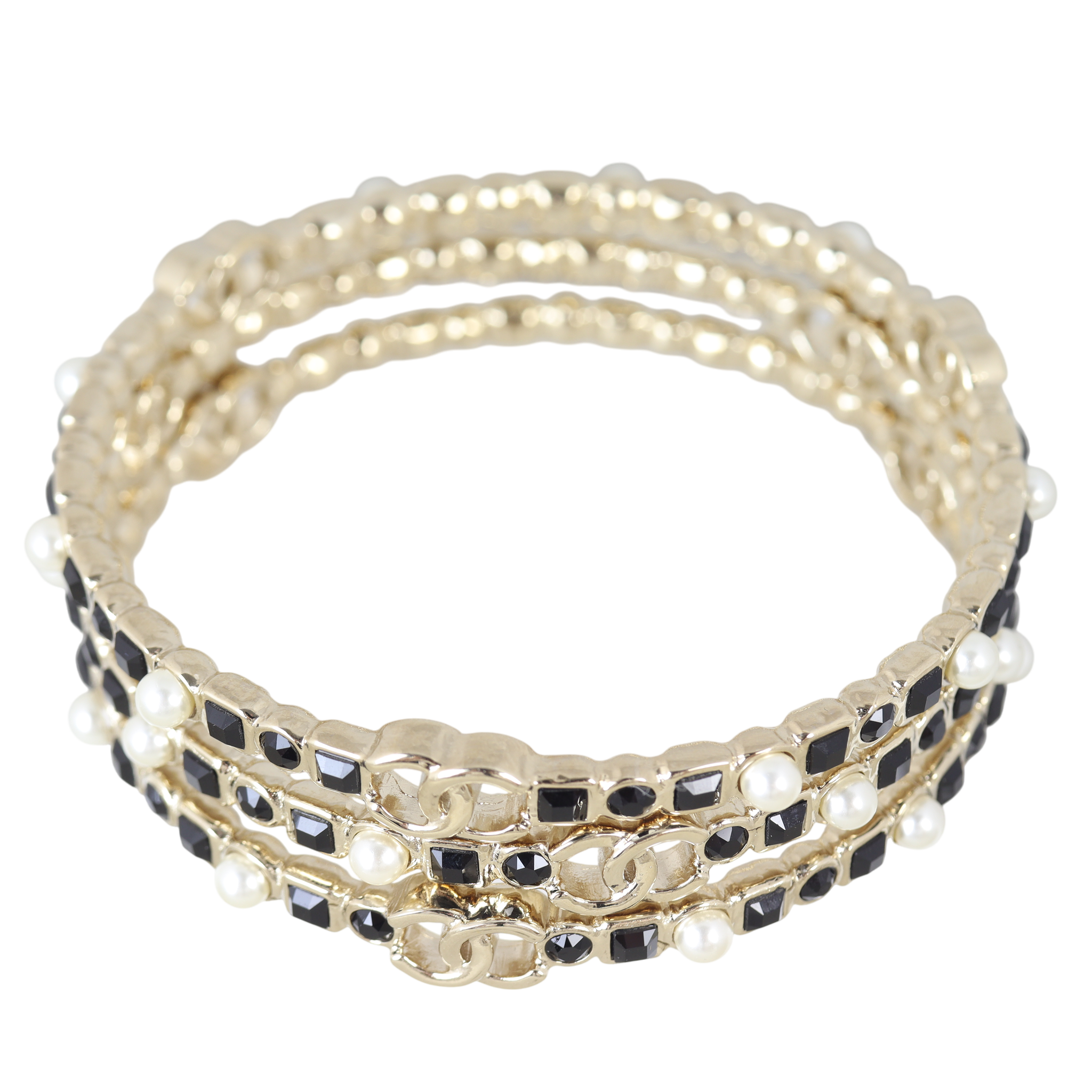 Chanel CC Crystal Pearl Bangle Trio