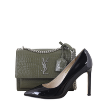 Saint Laurent Sunset Medium Croc-Embossed