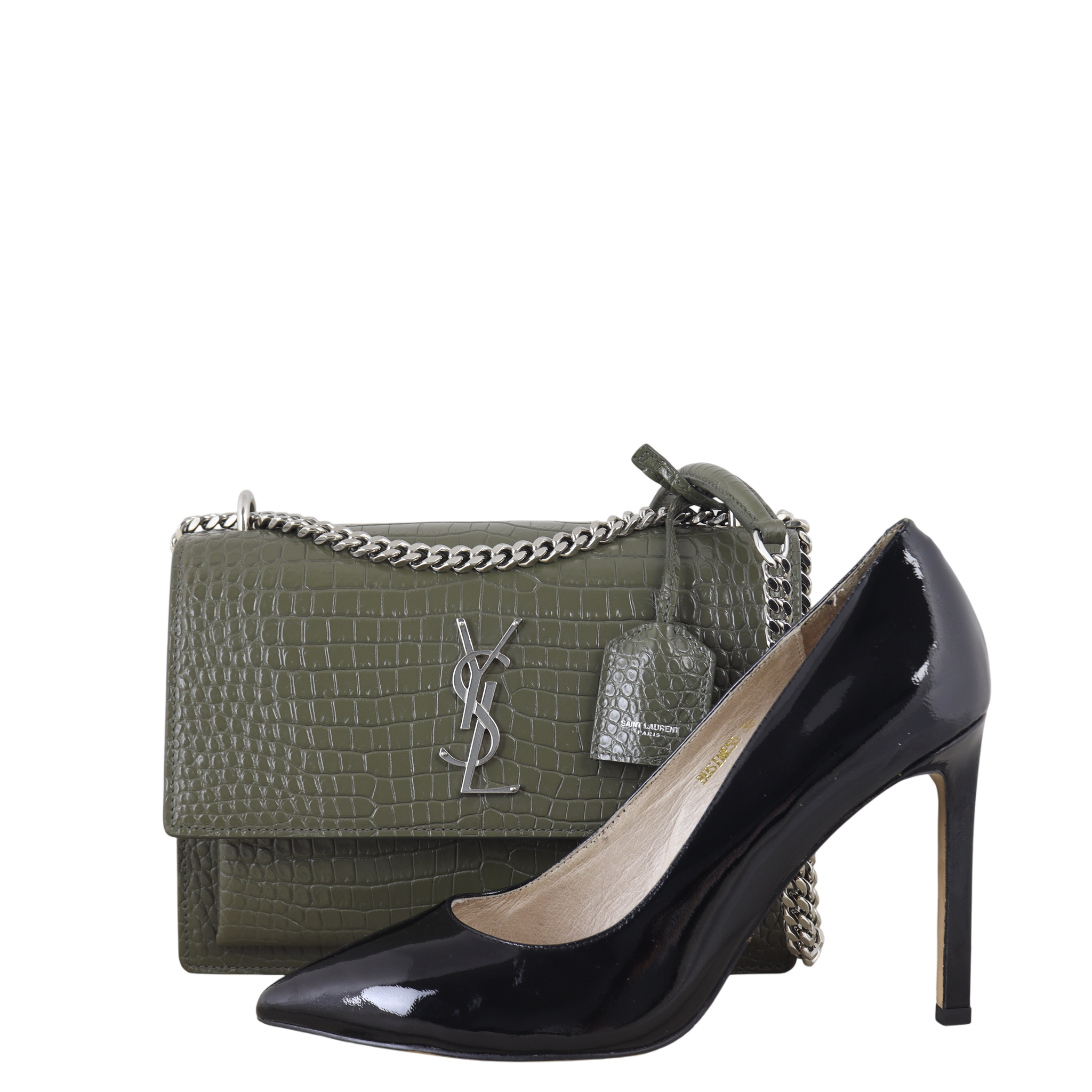 Saint Laurent Sunset Medium Croc-Embossed