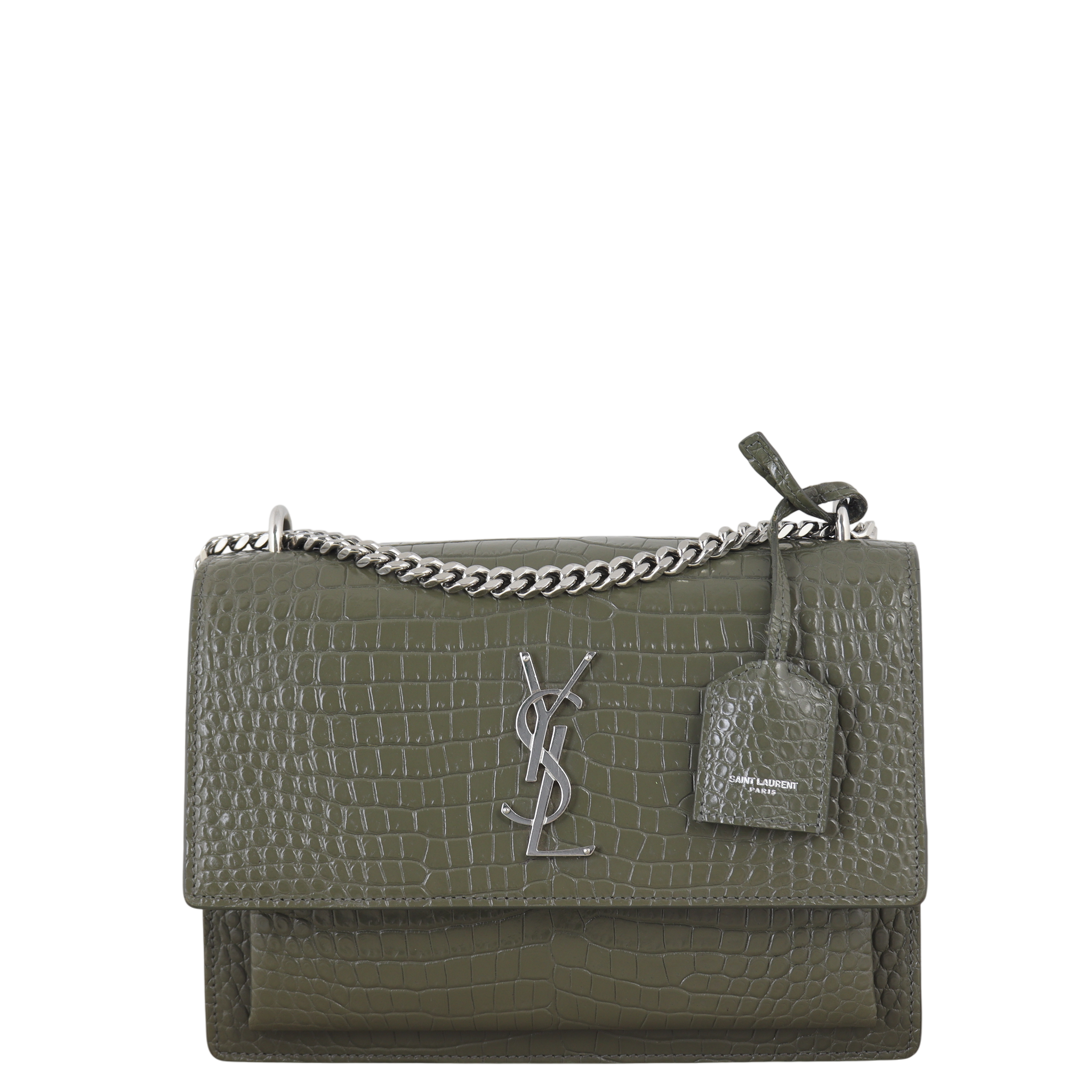 Saint Laurent Sunset Medium Croc-Embossed