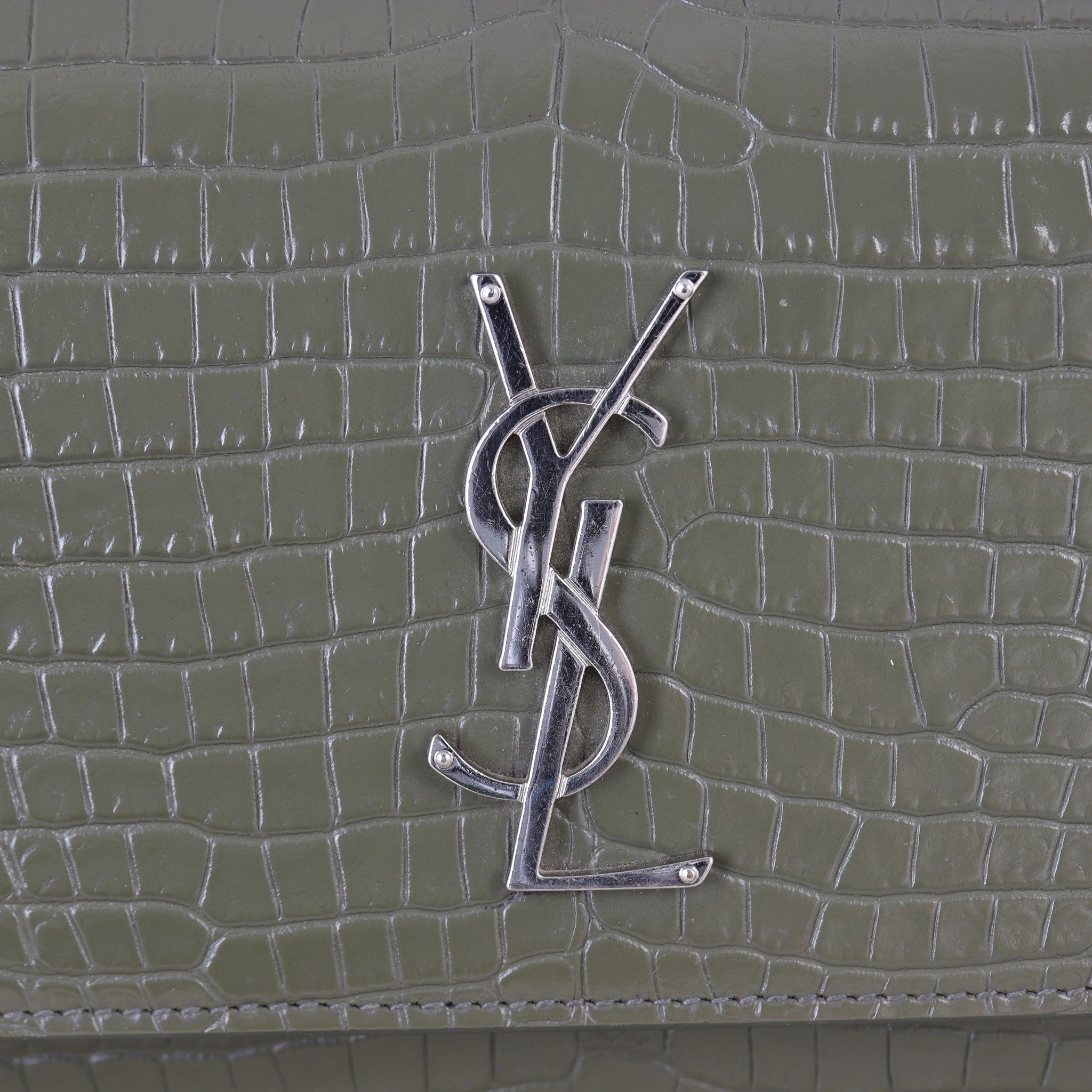 Saint Laurent Sunset Medium Croc-Embossed