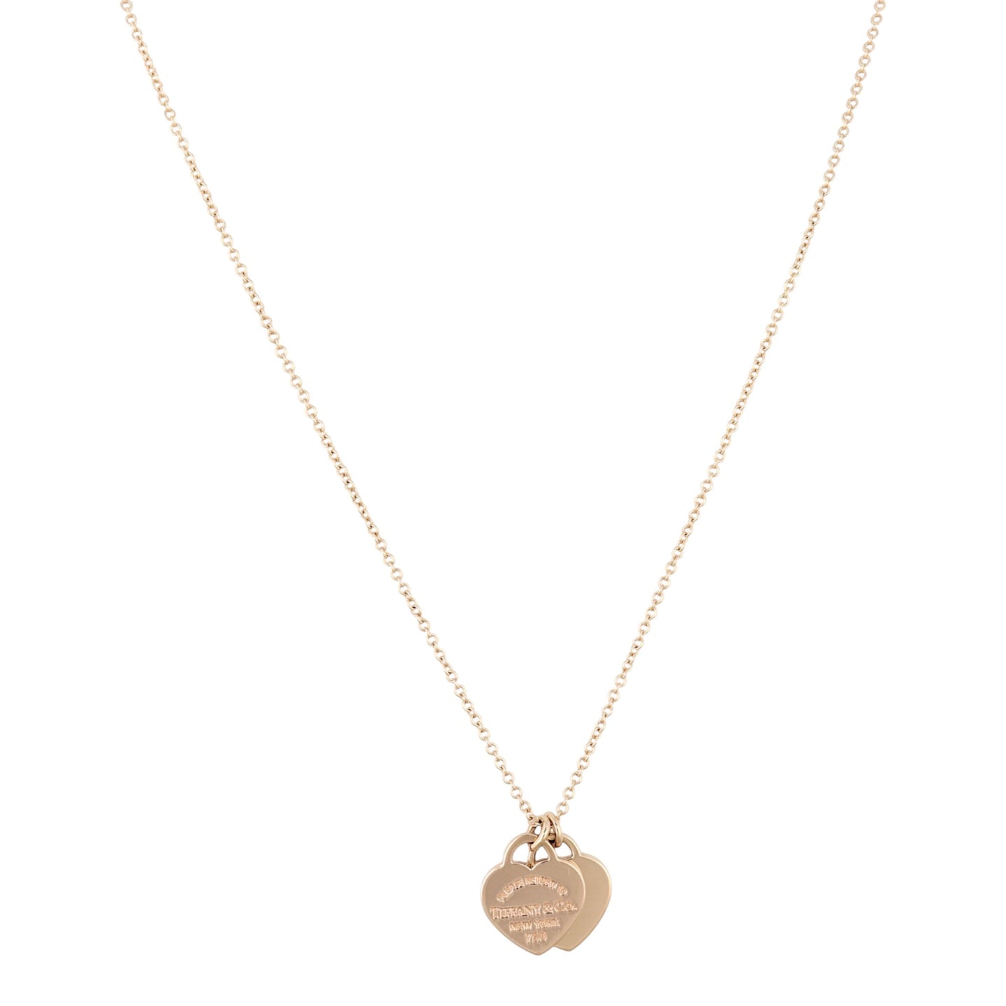 Tiffany & Co Return to Tiffany Double Heart Tag 18k Rose Gold Pendant Necklace Mini