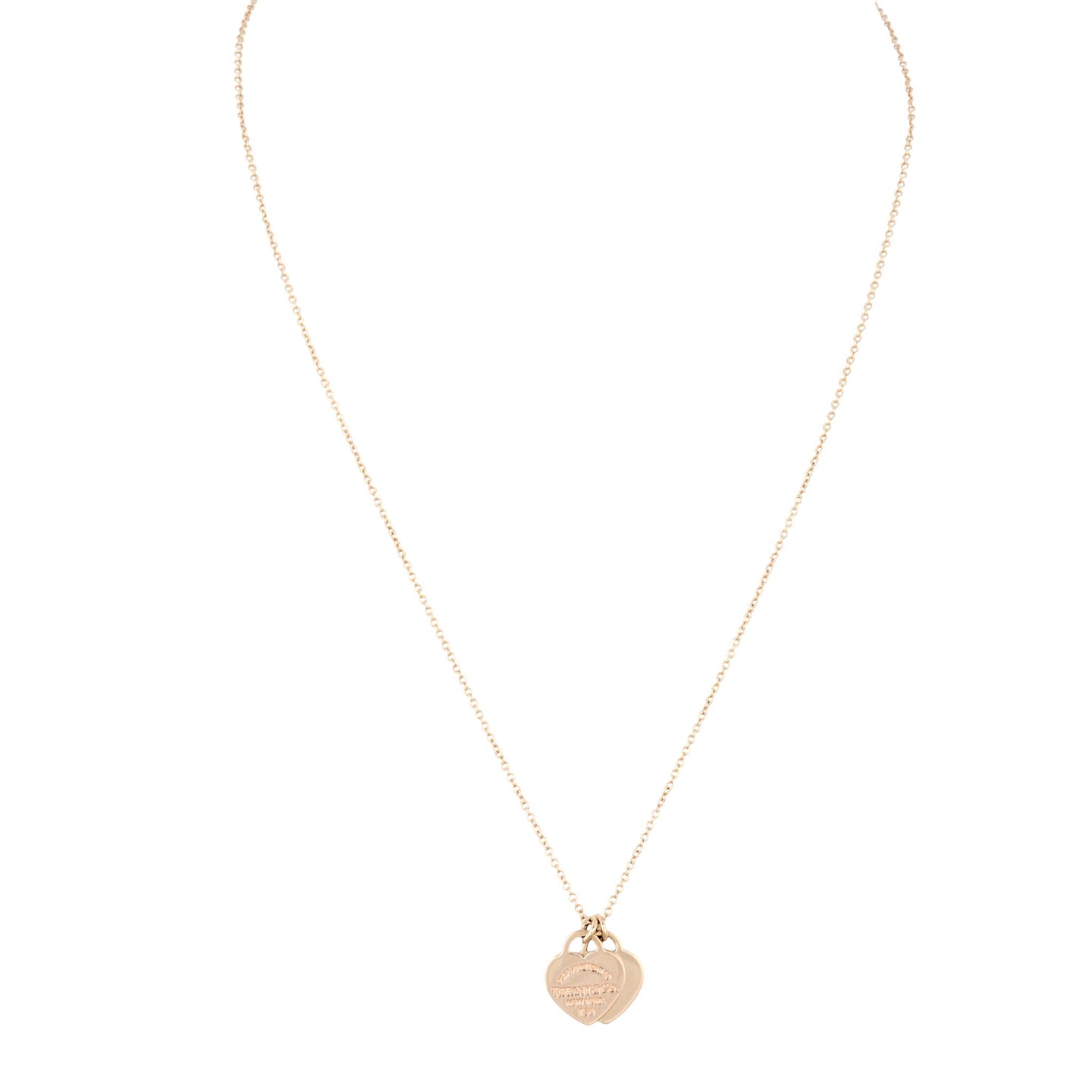 Tiffany & Co Return to Tiffany Double Heart Tag 18k Rose Gold Pendant Necklace Mini