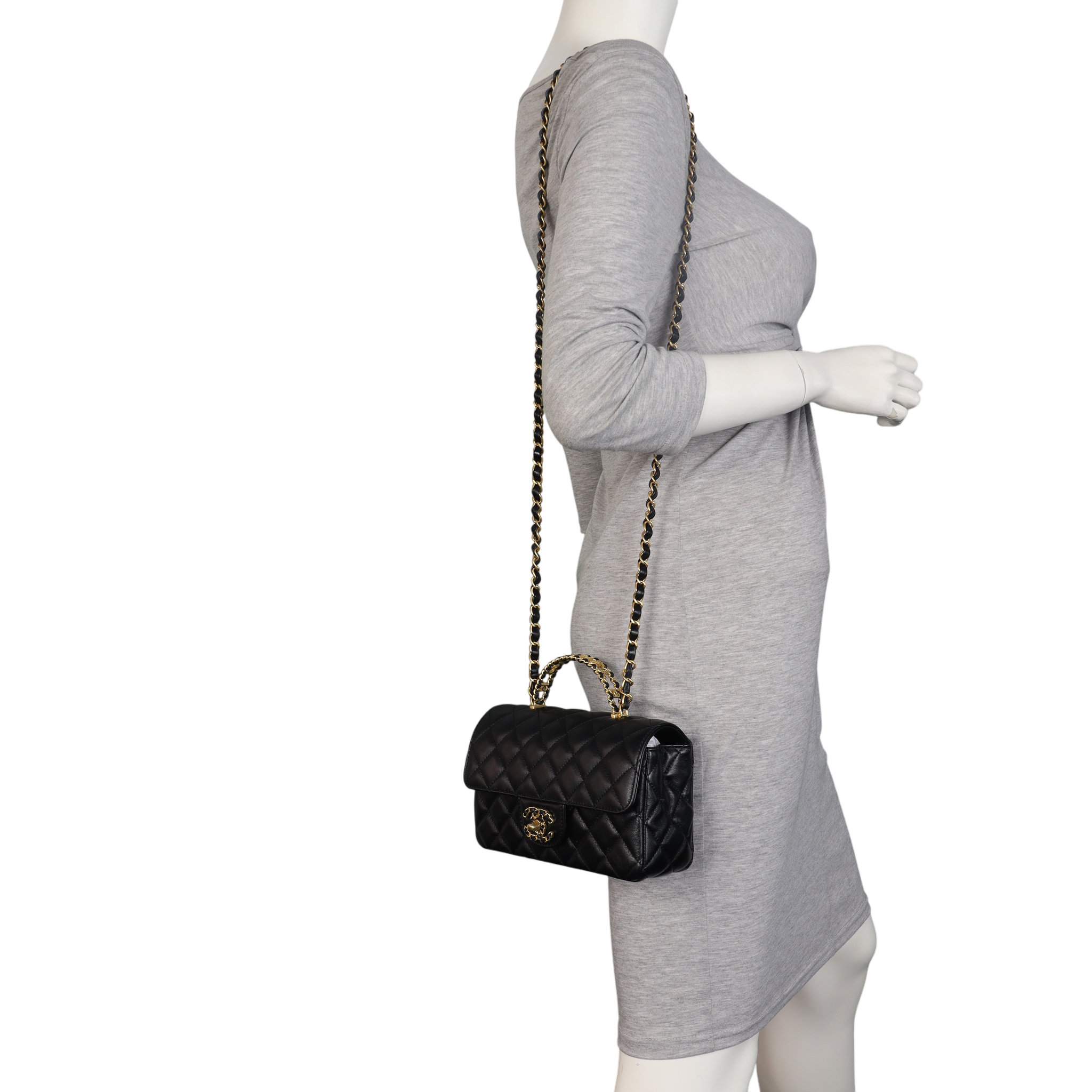 Chanel CC Flap Mini Rectangular Logo Top Handle Bag Lambskin