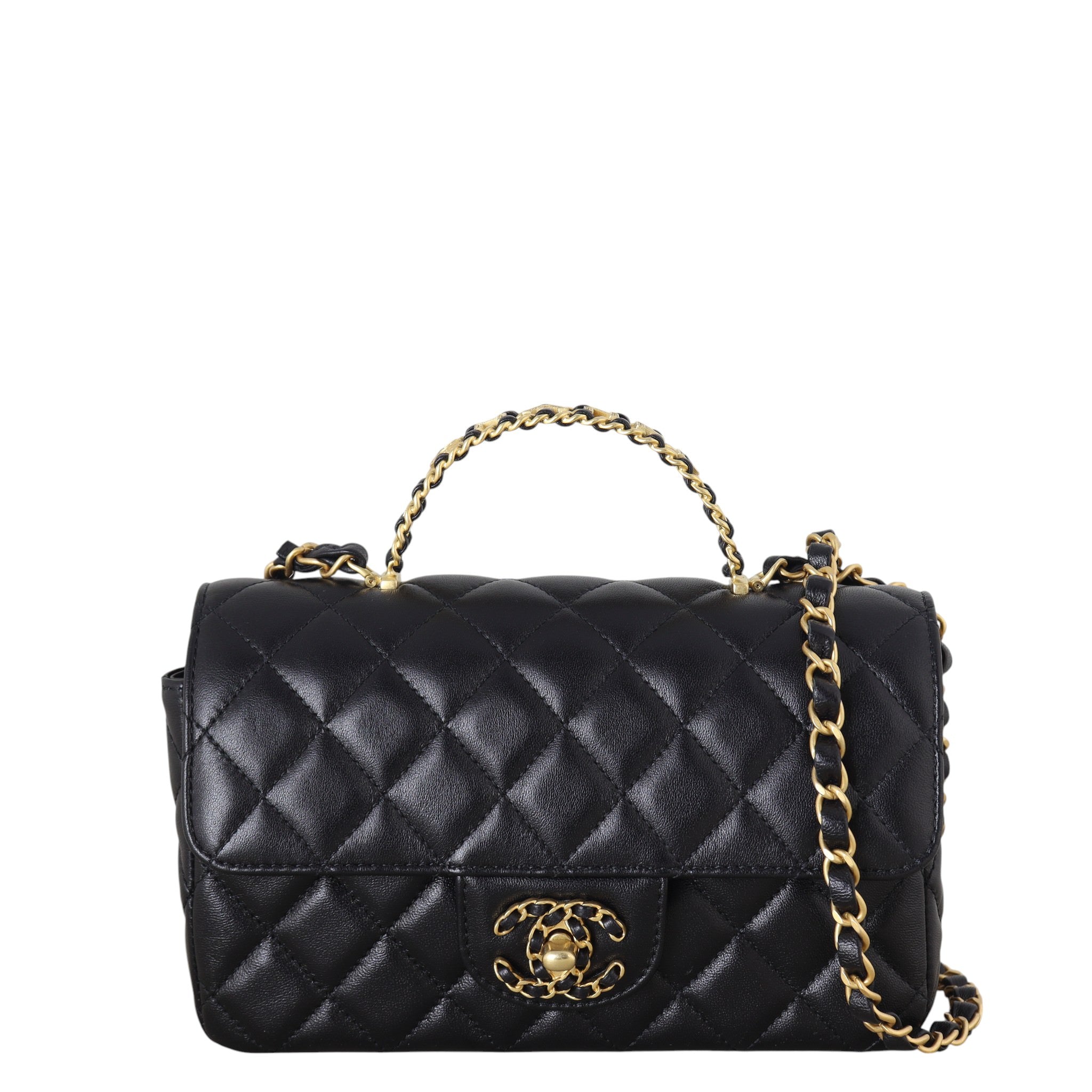 Chanel CC Flap Mini Rectangular Logo Top Handle Bag Lambskin