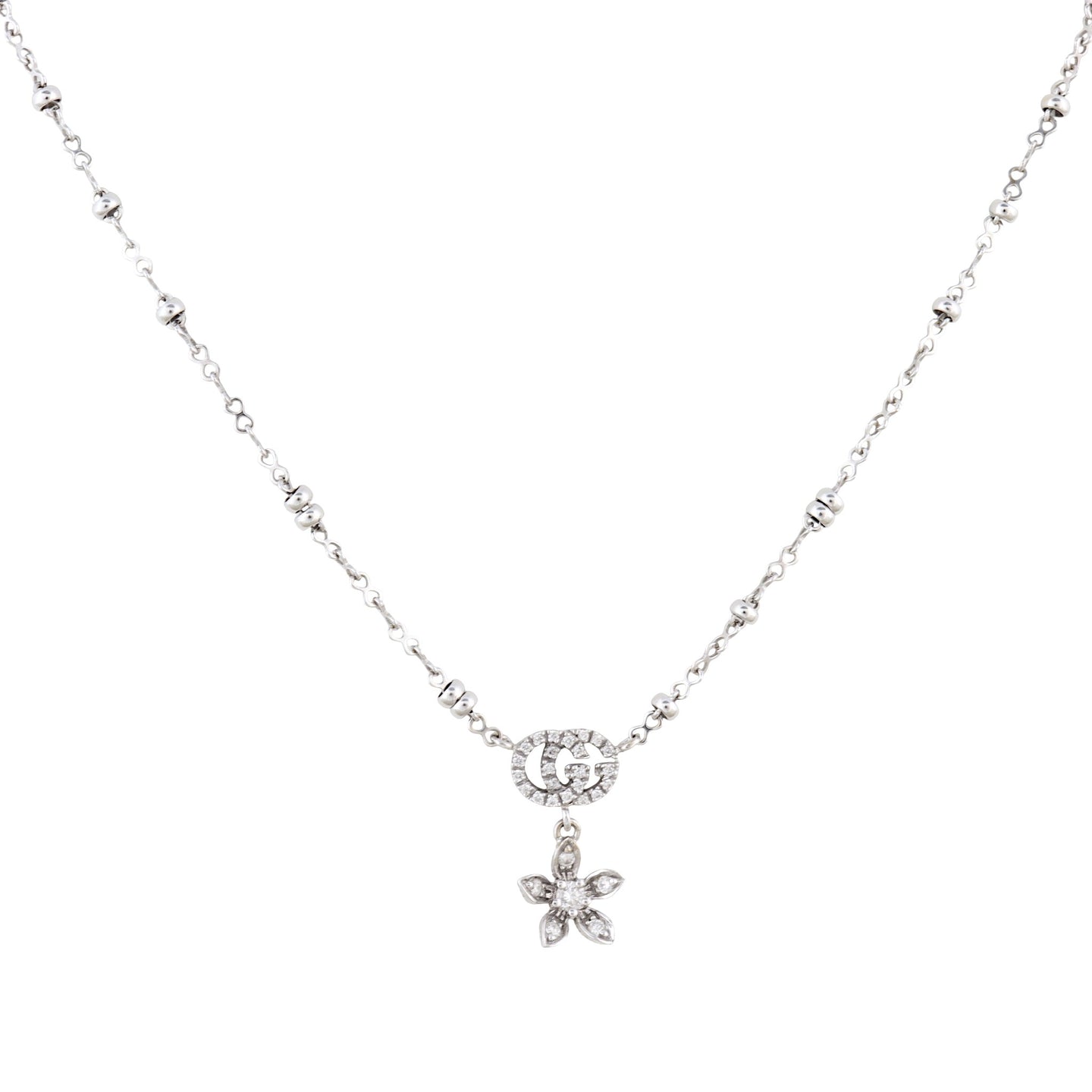 Gucci Double G Flora Diamond 18k White Gold Necklace