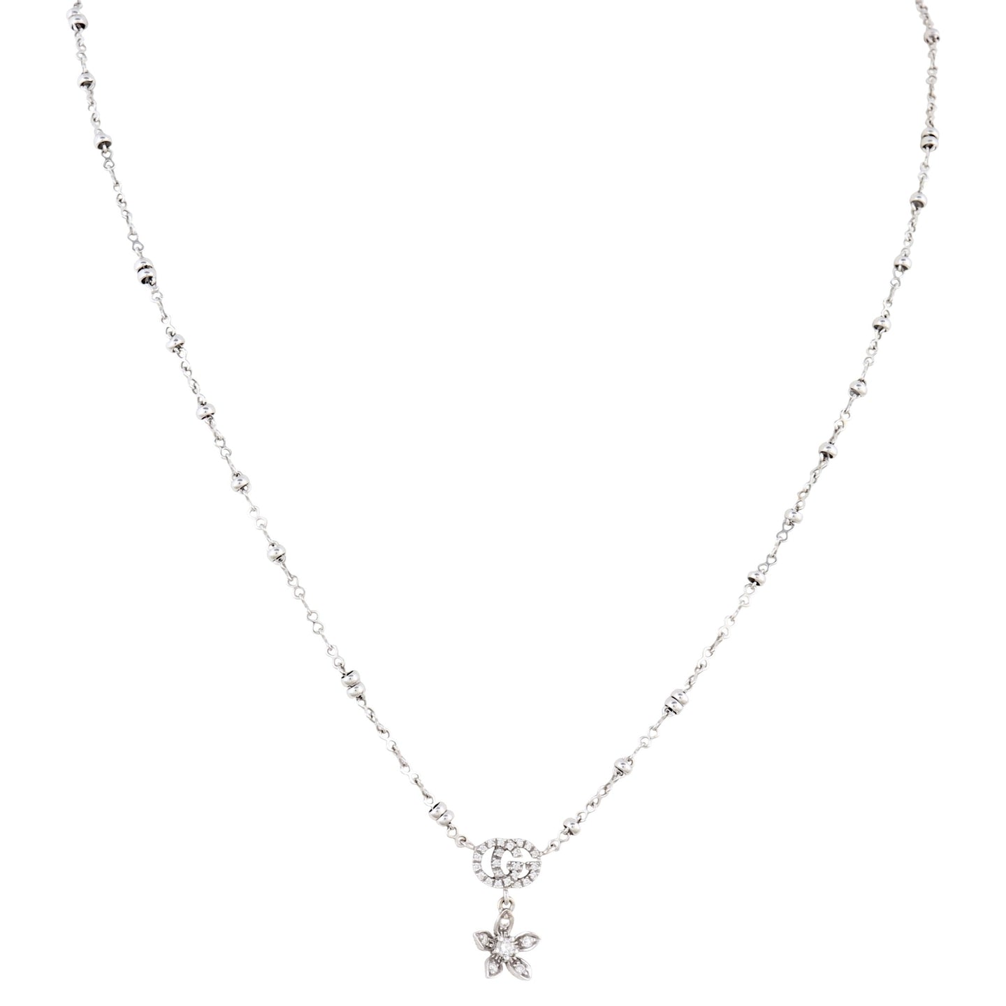 Gucci Double G Flora Diamond 18k White Gold Necklace