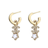 Chanel Crystal CC Star Hoop Earrings