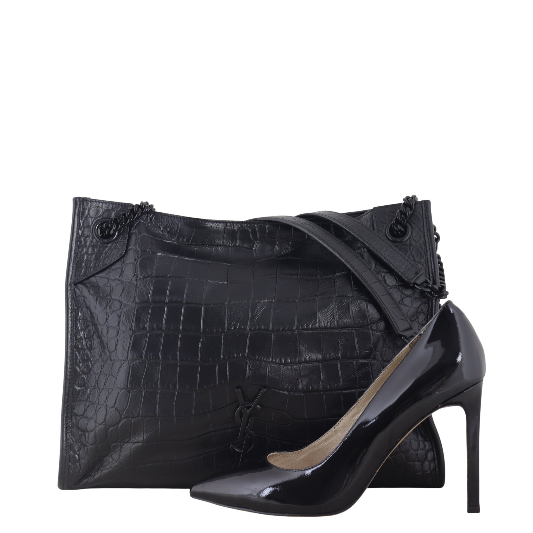 Saint Laurent Niki Tote Medium Croc Embossed