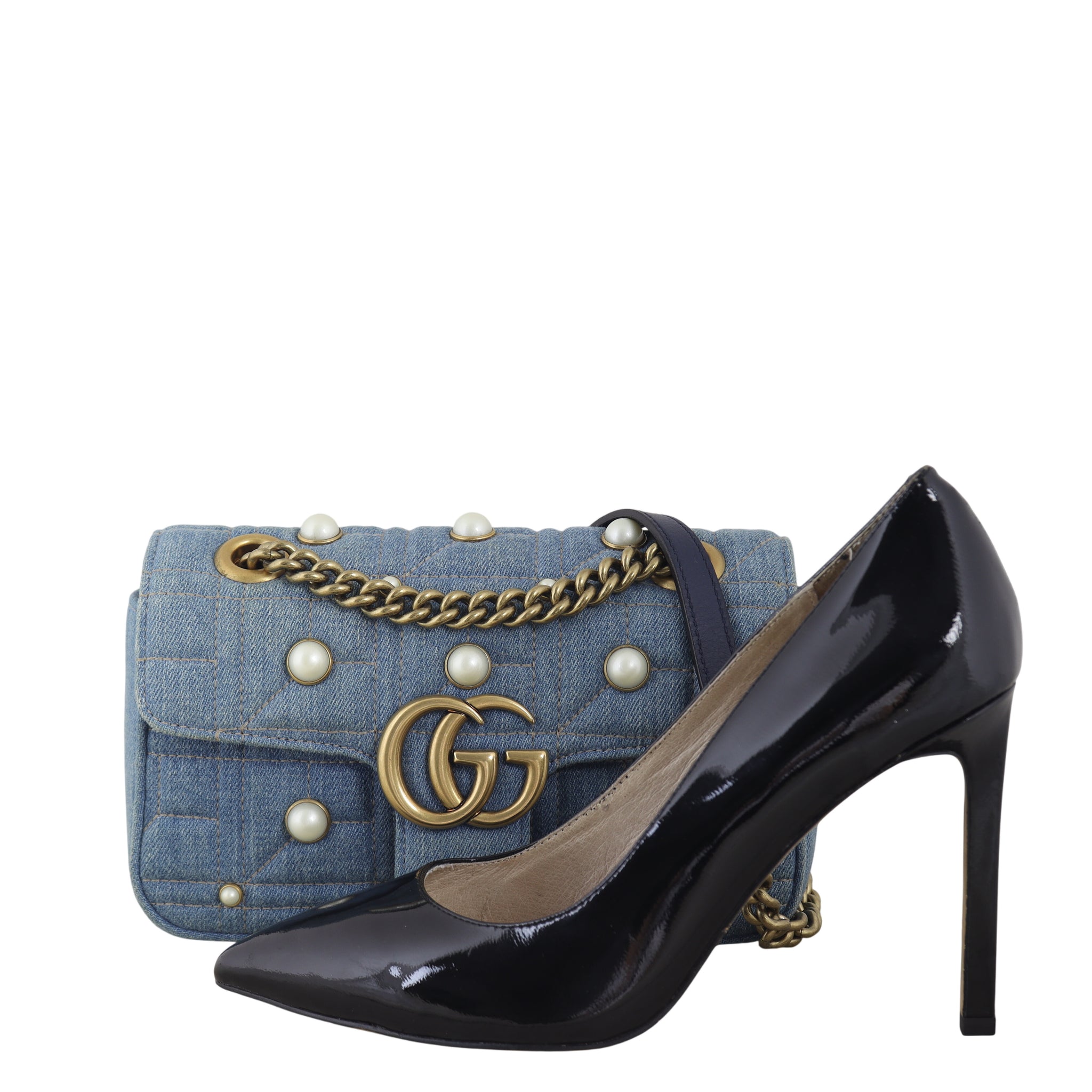 Gucci GG Marmont Matelasse Small Shoulder Bag Pearl Studded