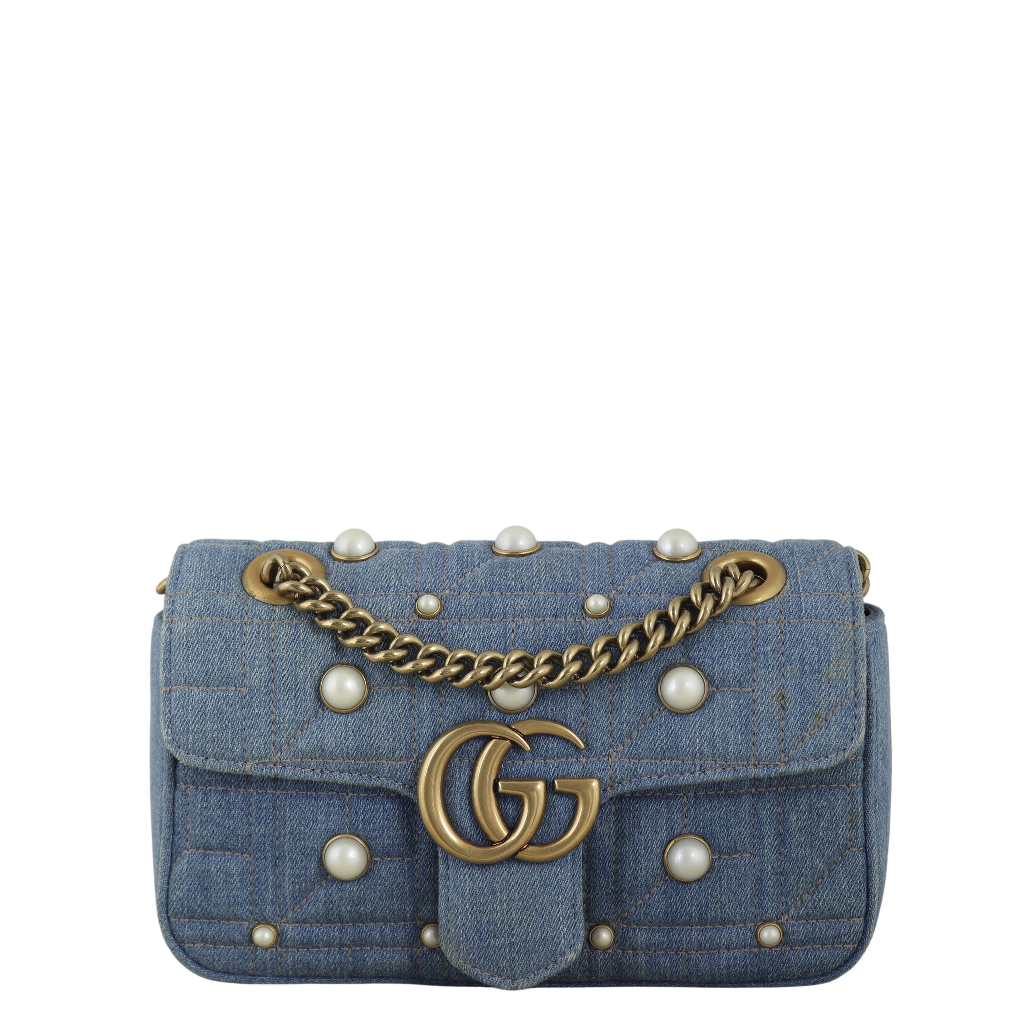 Gucci GG Marmont Matelasse Small Shoulder Bag Pearl Studded