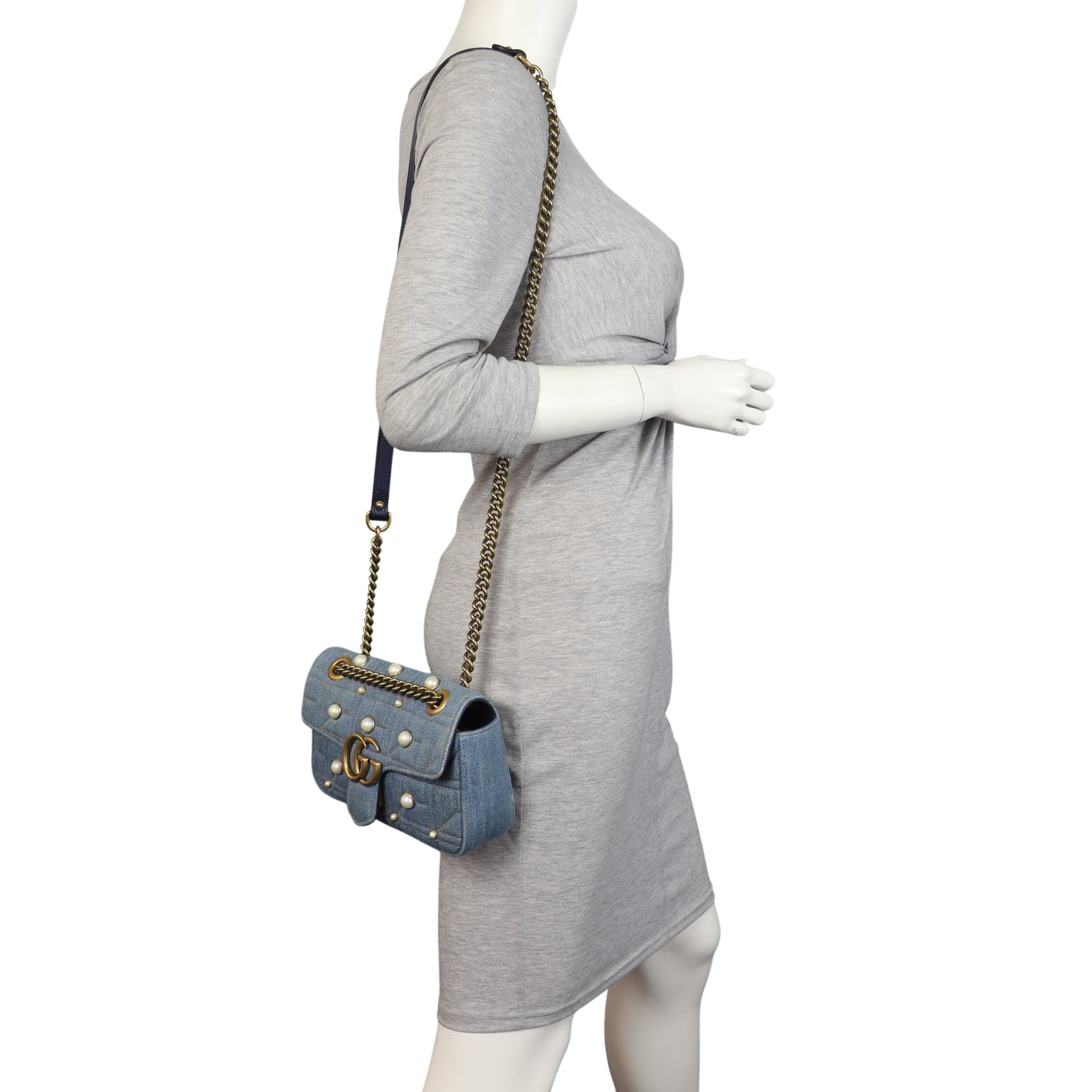 Gucci GG Marmont Matelasse Small Shoulder Bag Pearl Studded