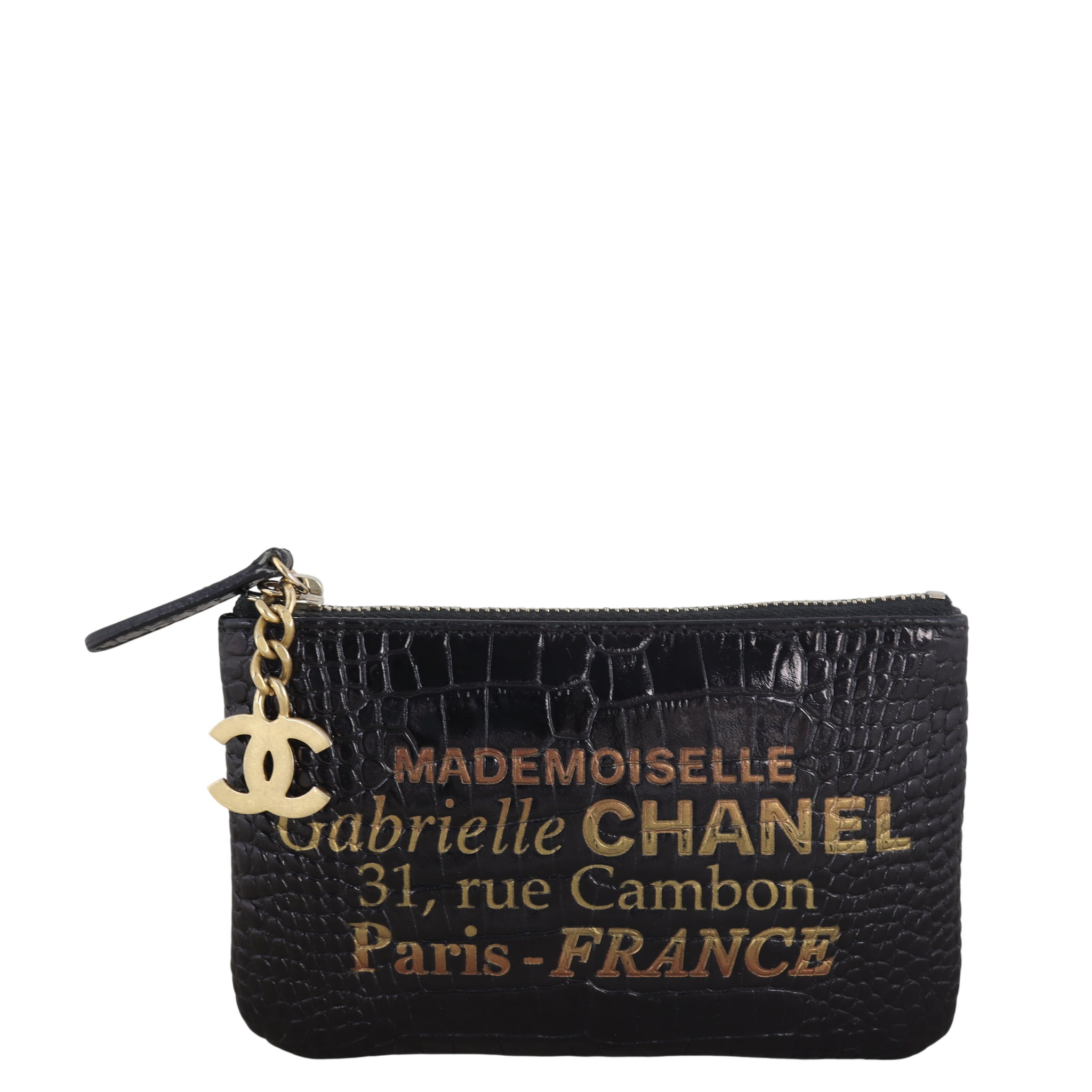 Chanel Gabrielle Zip Pouch Croc Embossed