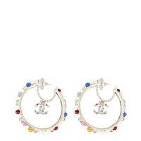 Chanel CC Pearl Gem Hoop Earrings