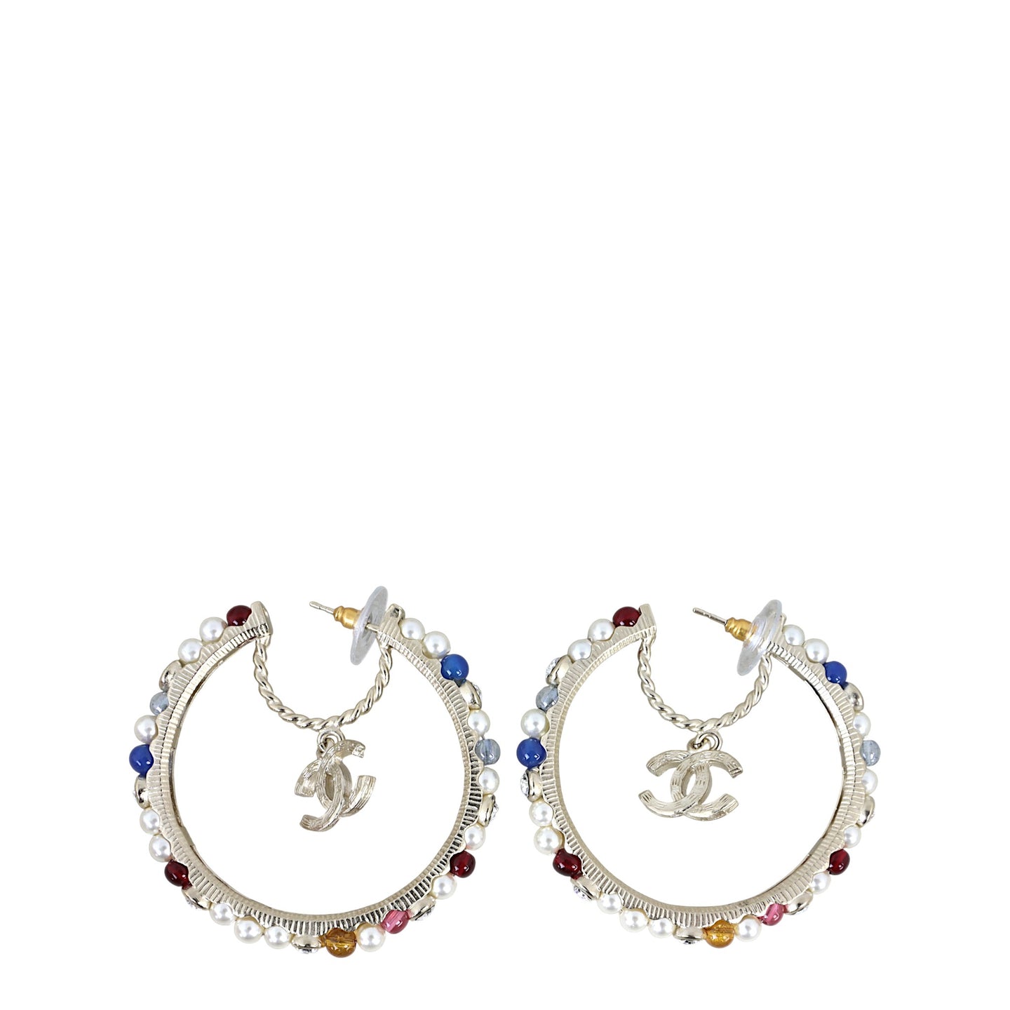 Chanel CC Pearl Gem Hoop Earrings