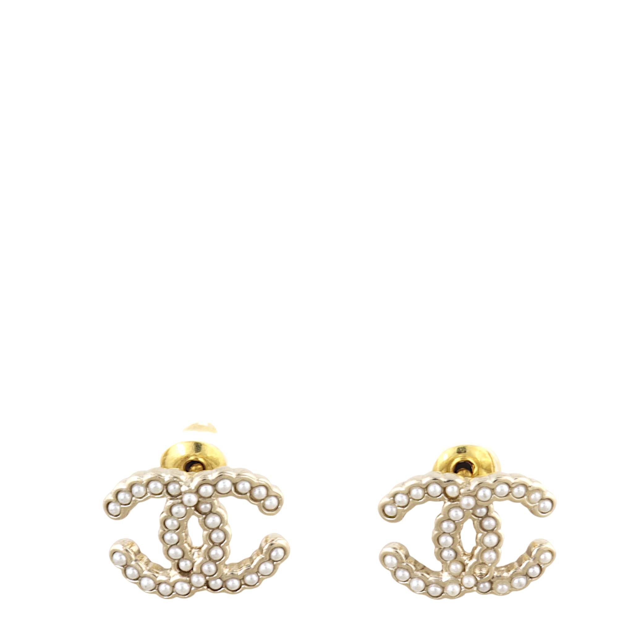 Chanel CC Pearl Stud Earrings