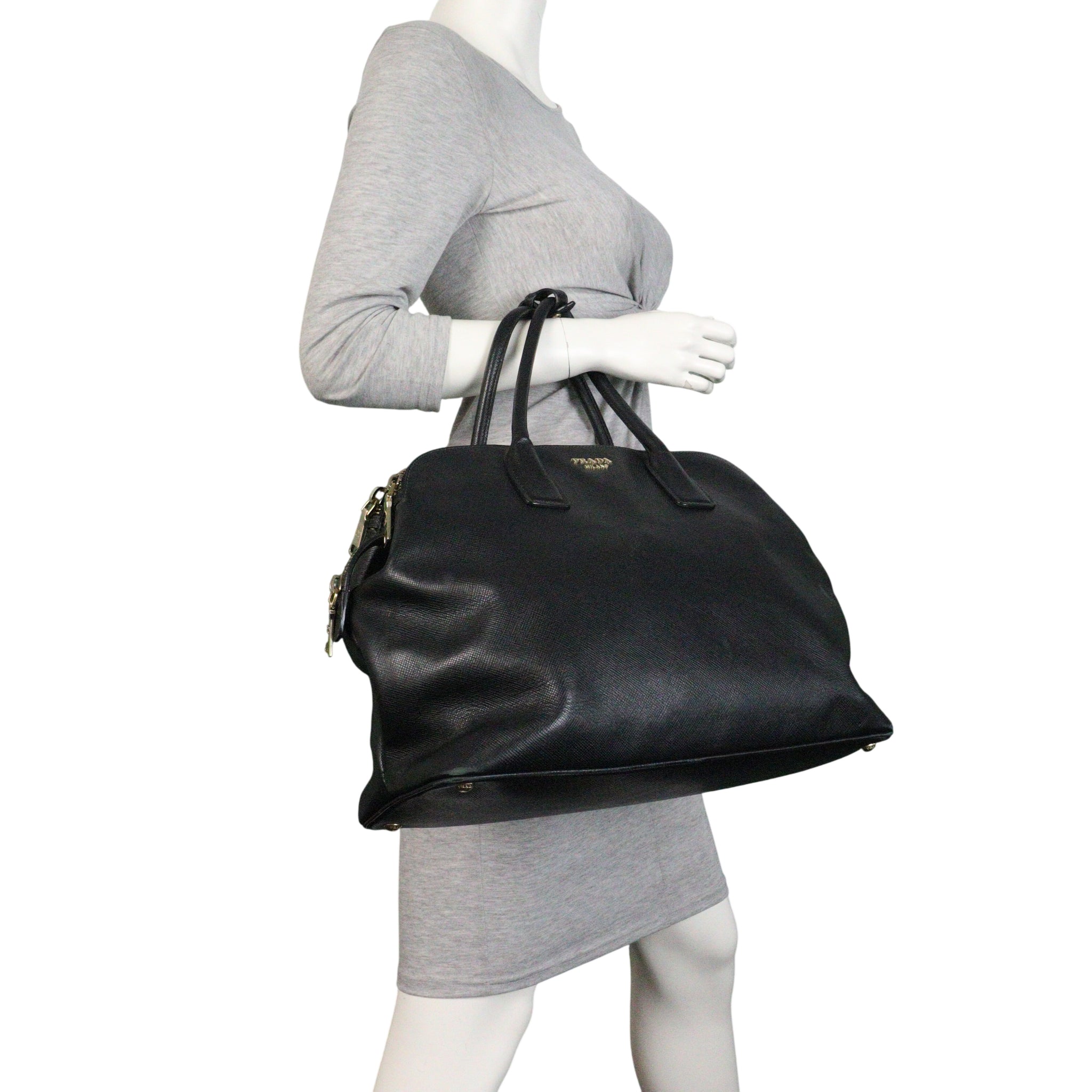 Prada Saffiano Cuir Triple Zip Dome Bag