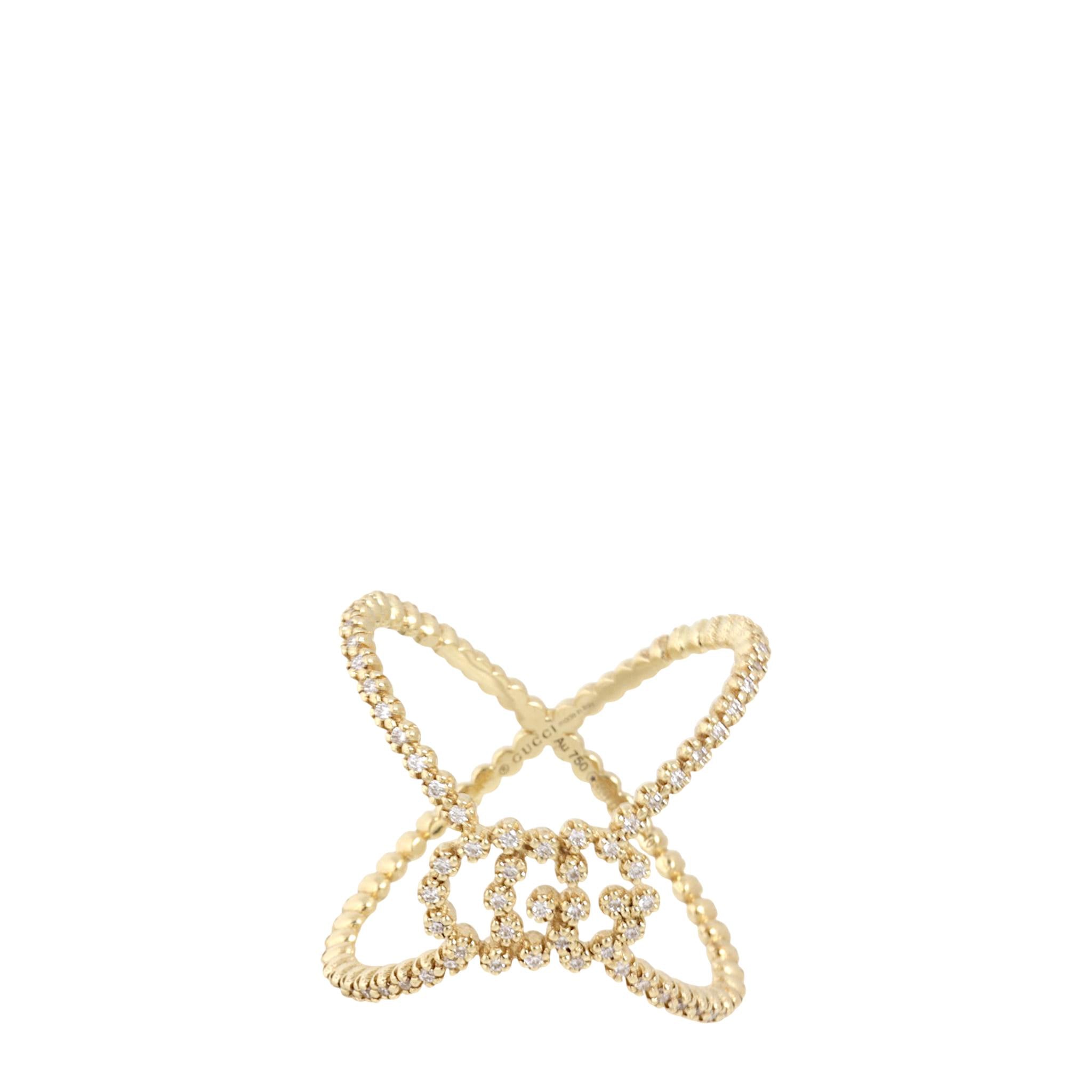 Gucci GG Running X Diamond 18k Yellow Gold Ring