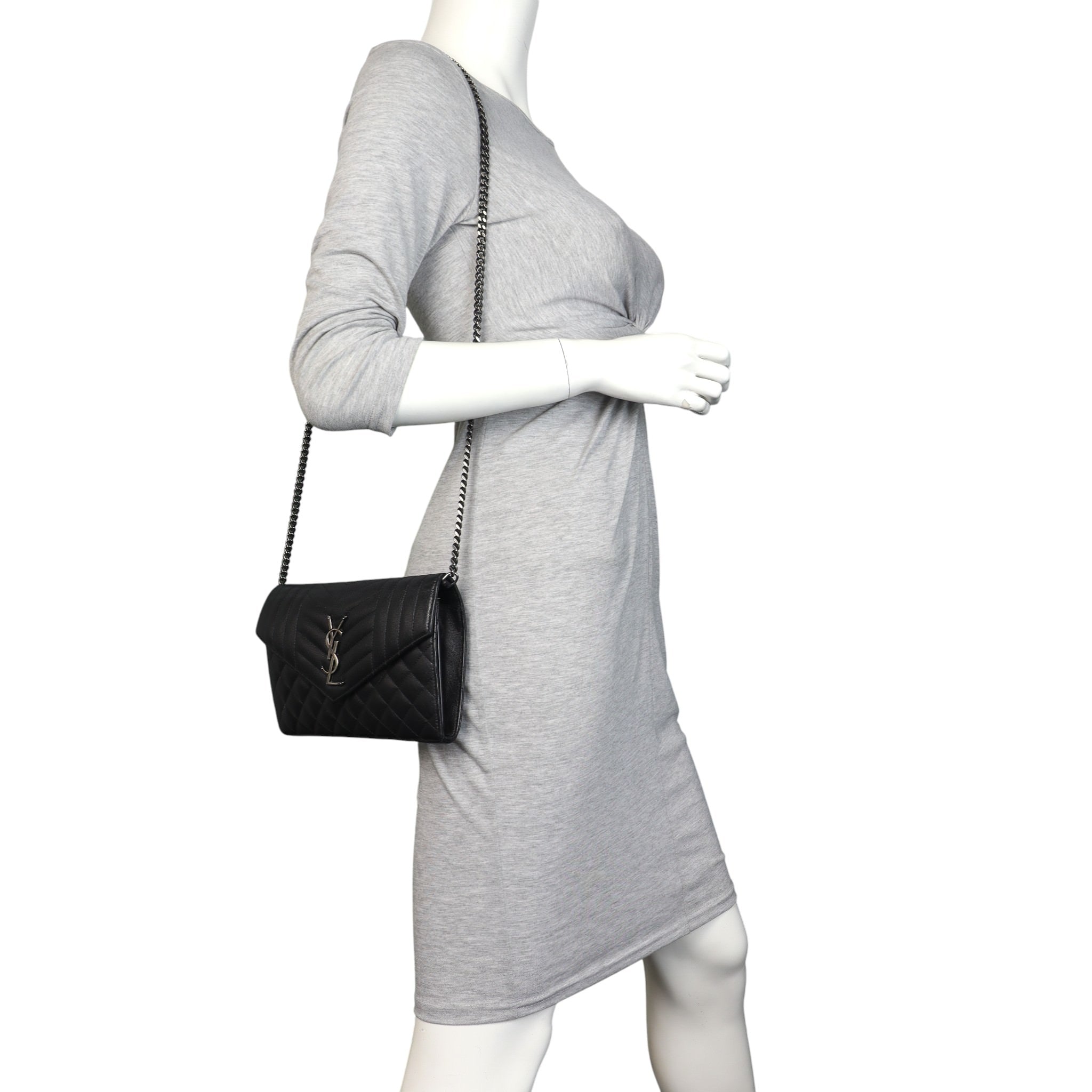 Saint Laurent Monogram Mix Matelasse Envelope Wallet on Chain