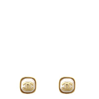 Chanel Square CC Pearl Resin Stud Earrings