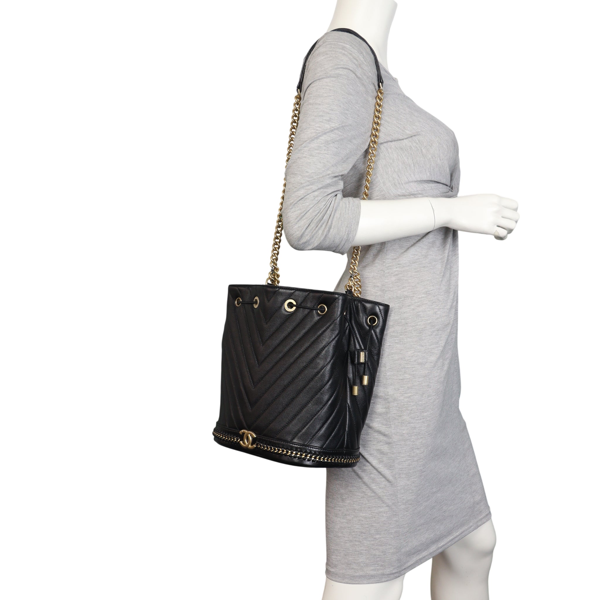 Chanel Paris Cosmopolite Bucket Bag Chevron